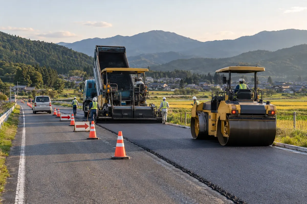 舗装工事中の道路
